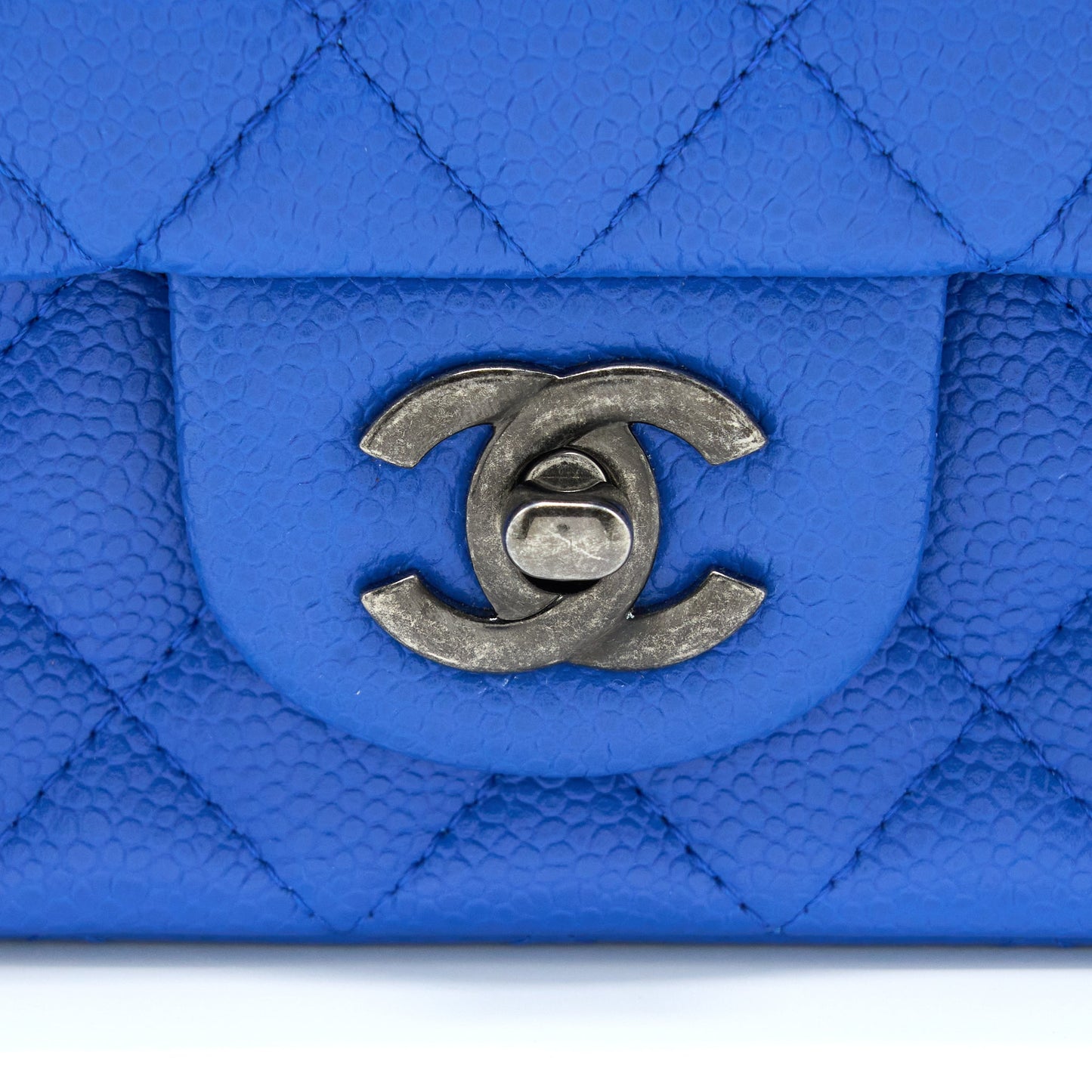 Chanel Mini Rectangular Flap Bag Caviar Blue Ruthenium Hardware