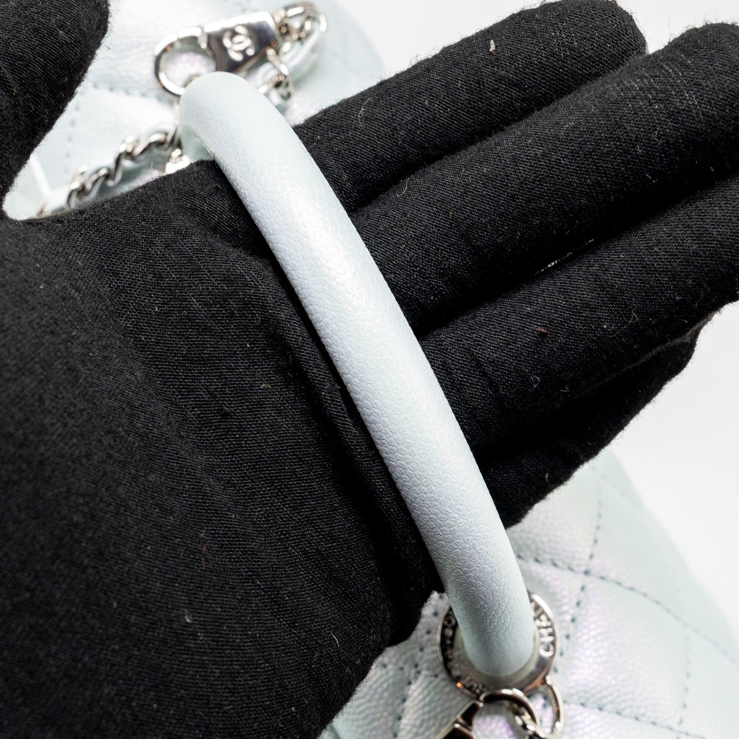 Chanel Small Coco Handle Caviar Iridescent Light Blue multicolour hardware (microchip)