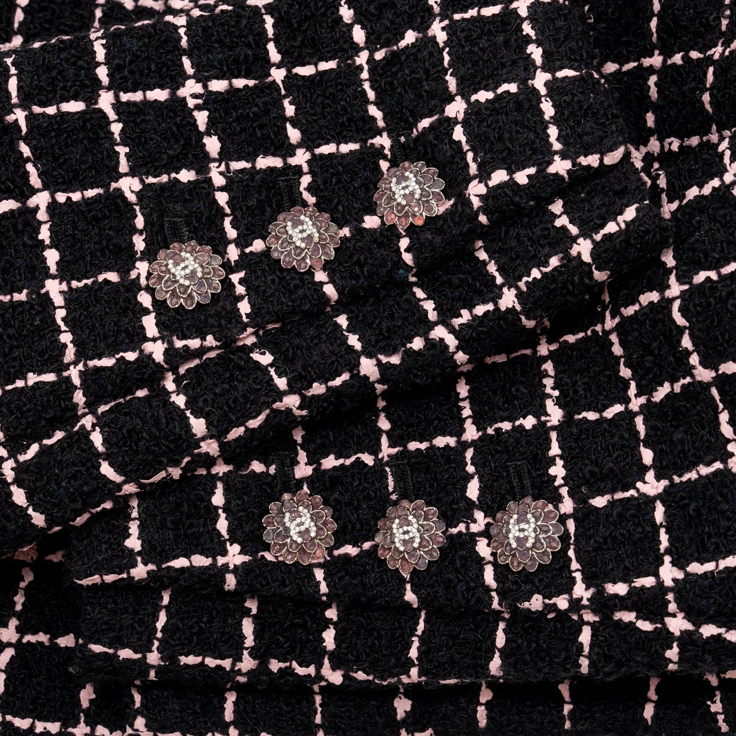 Chanel 23K Size 36 Tweed Jacket Camellia Gripoix Buttons Wool Black / Pink