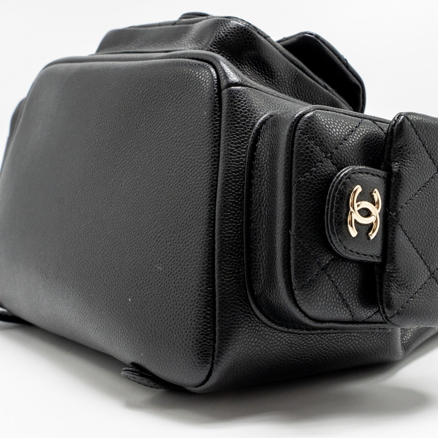 Chanel Triple Pocket Backpack Caviar Black LGHW (Microchip)