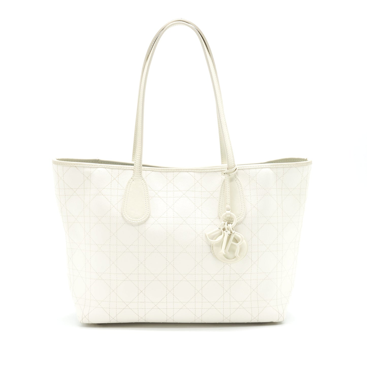 Christian Luxury Dior Canvas and Leather Tote Bag in Creamy White