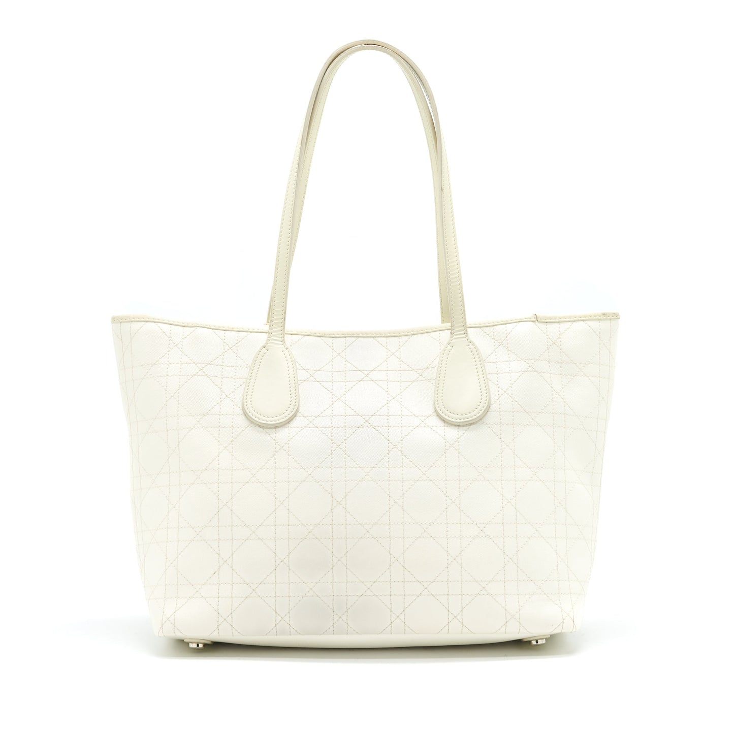 Christian Luxury Dior Canvas and Leather Tote Bag in Creamy White