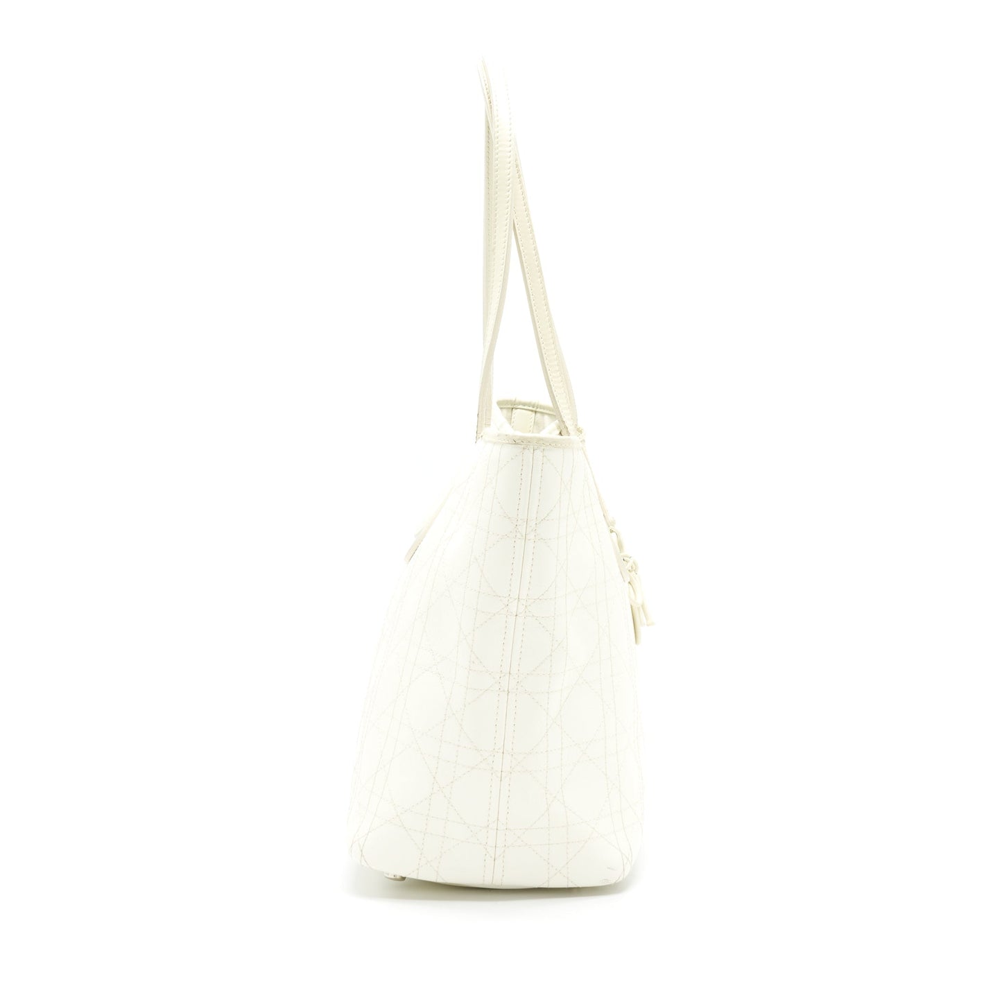 Christian Luxury Dior Canvas and Leather Tote Bag in Creamy White