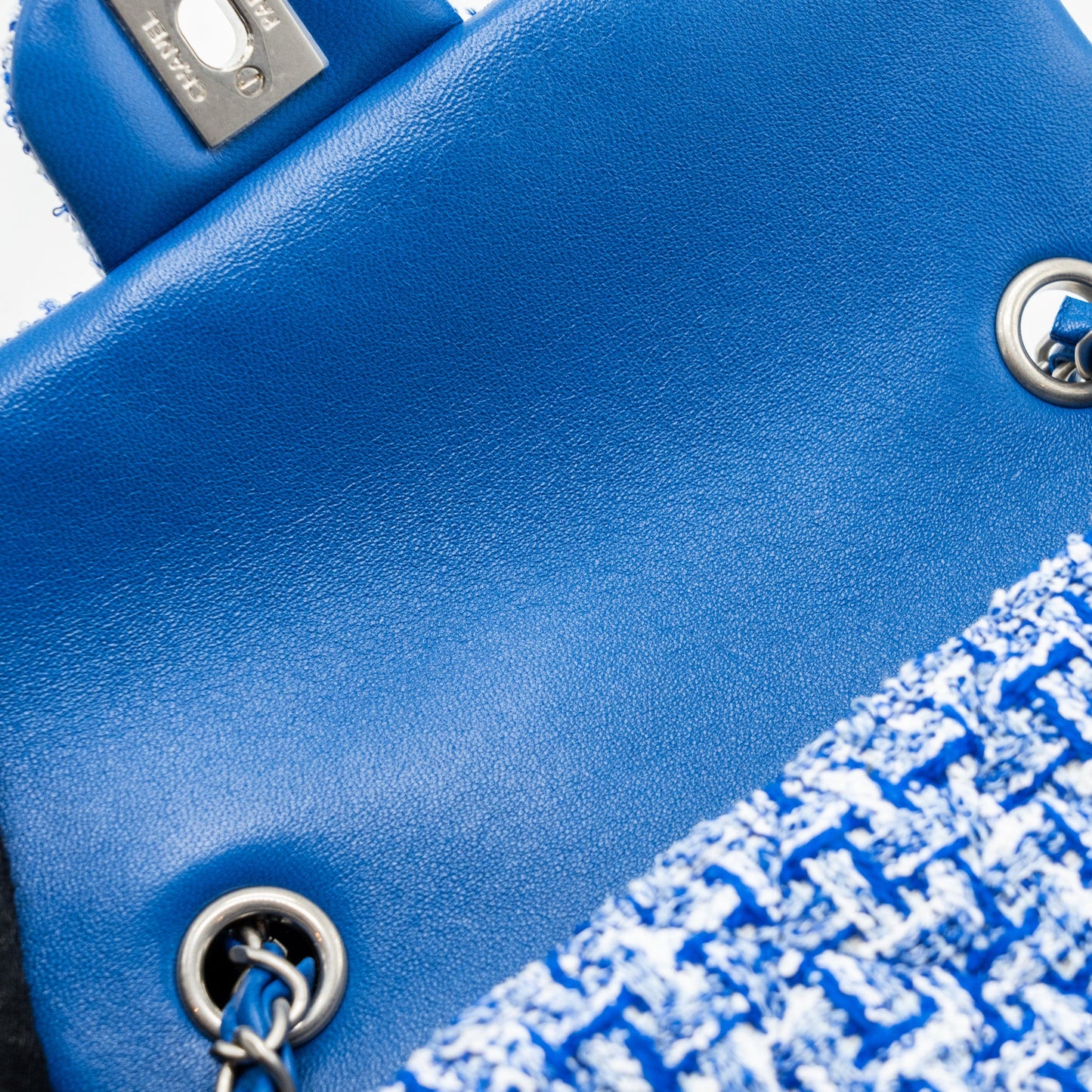 Chanel mini rectangular flap tweed blue / multicolour SHW (Microchip)