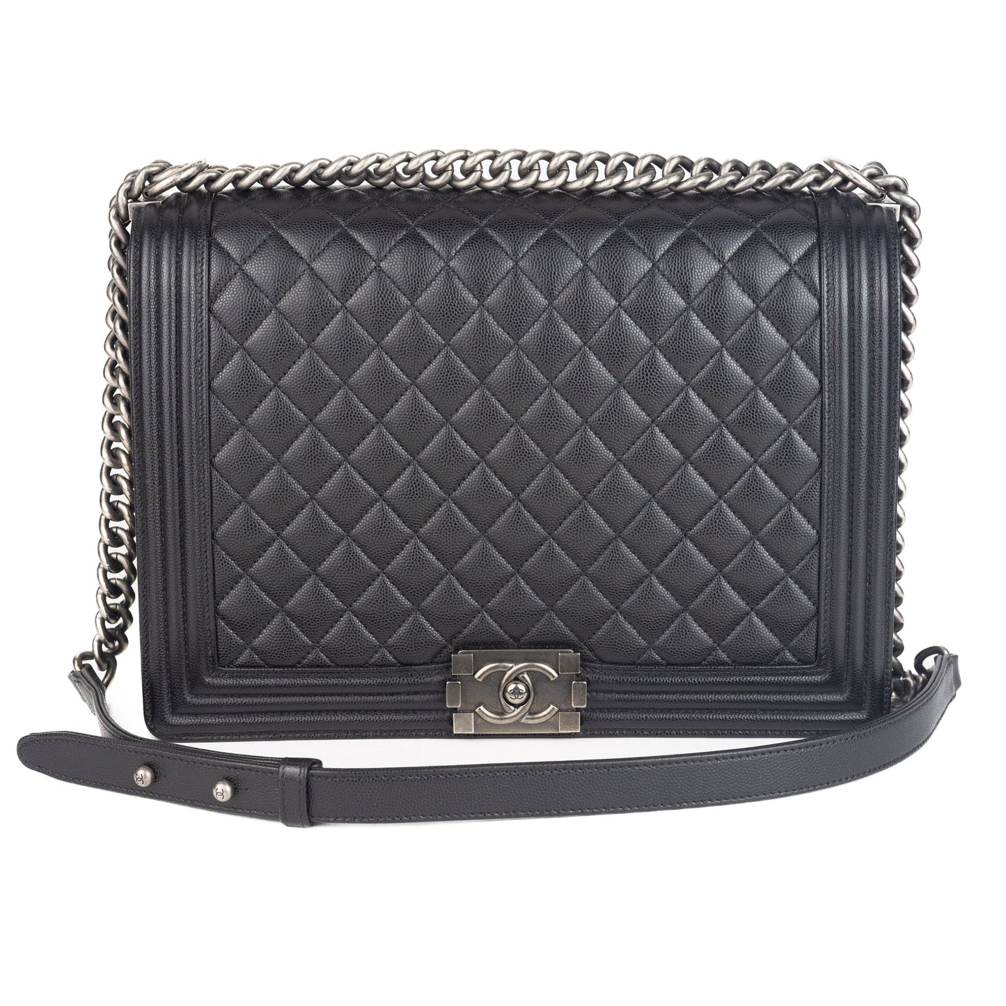 Chanel Large Quilted Caviar Boy Bag in Black