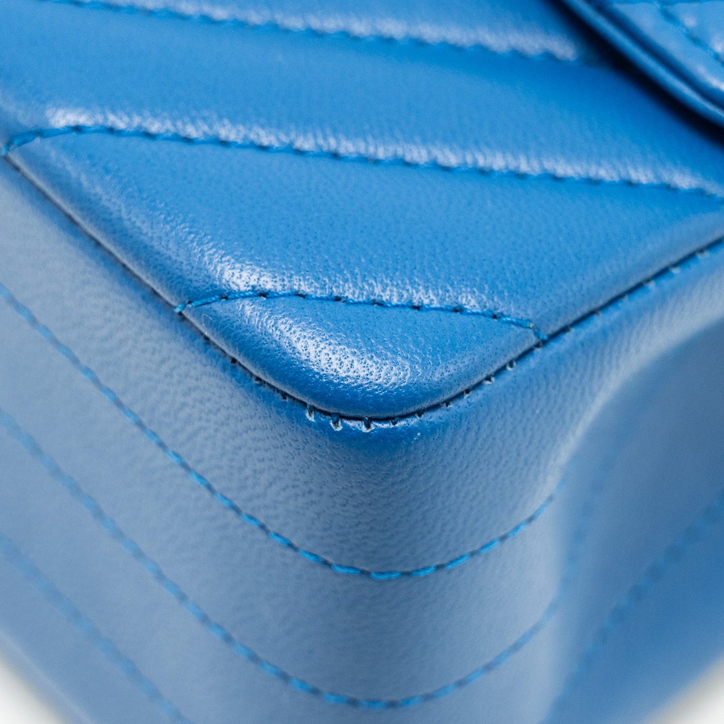 Chanel Mini Rectangular Flap Bag Chevron Lambskin Blue LGHW