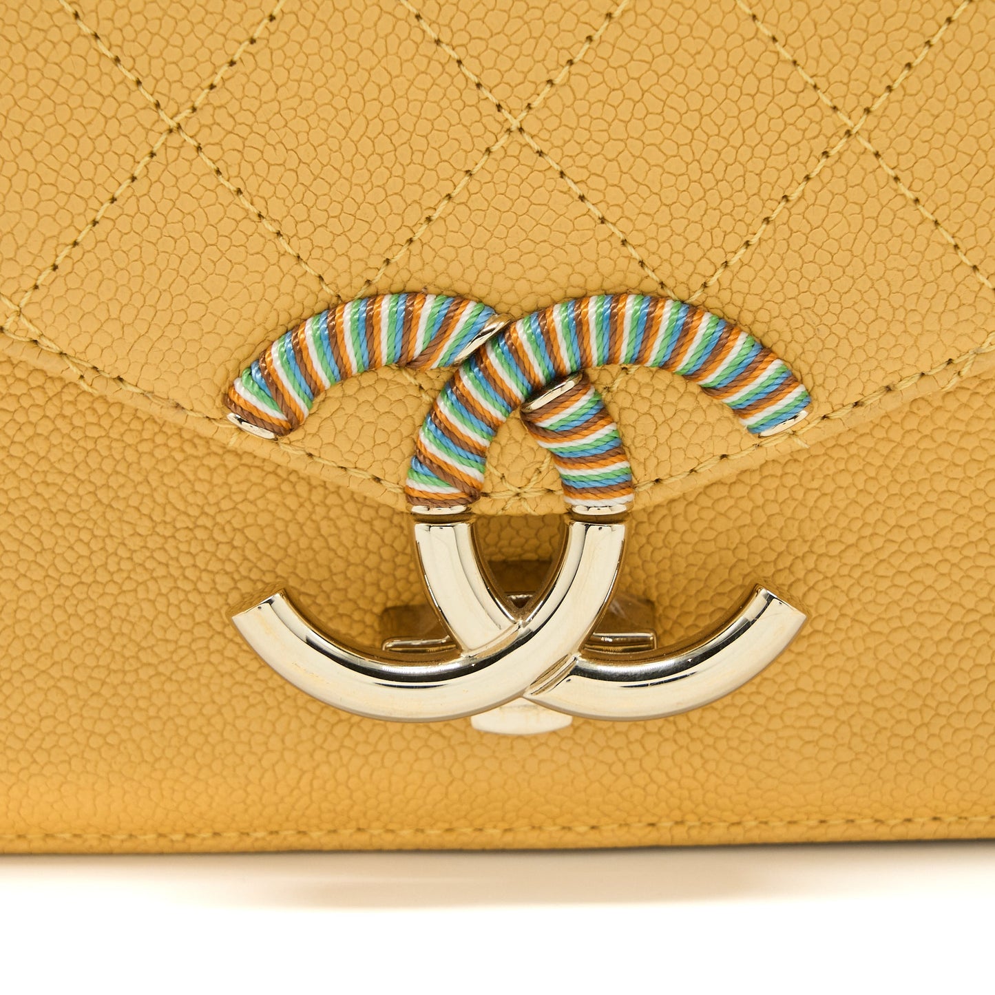Chanel Giant CC Logo Messenger Flap Bag Caviar Yellow LGHW