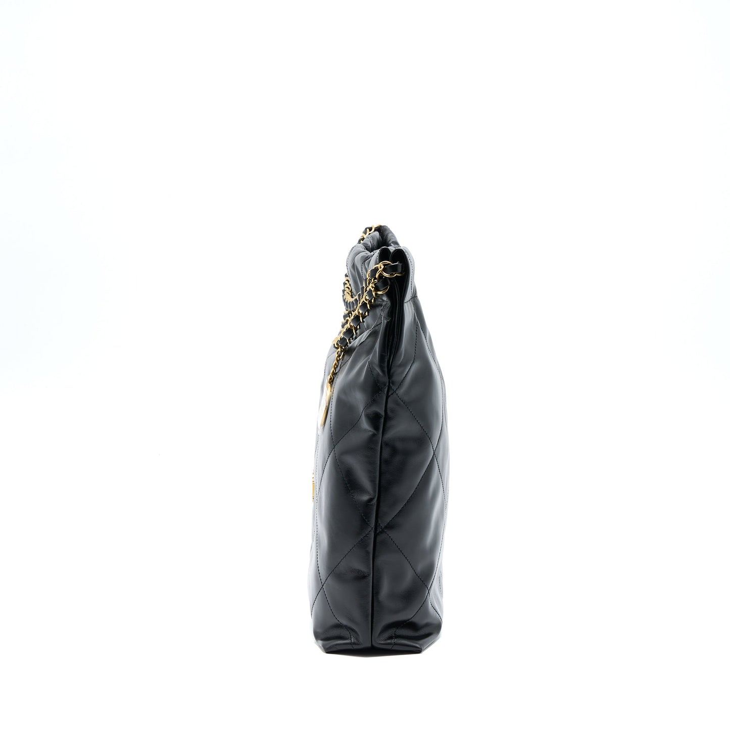 Chanel Medium 22 Bag Gold Letter Shiny Calfskin Black GHW (Microchip)