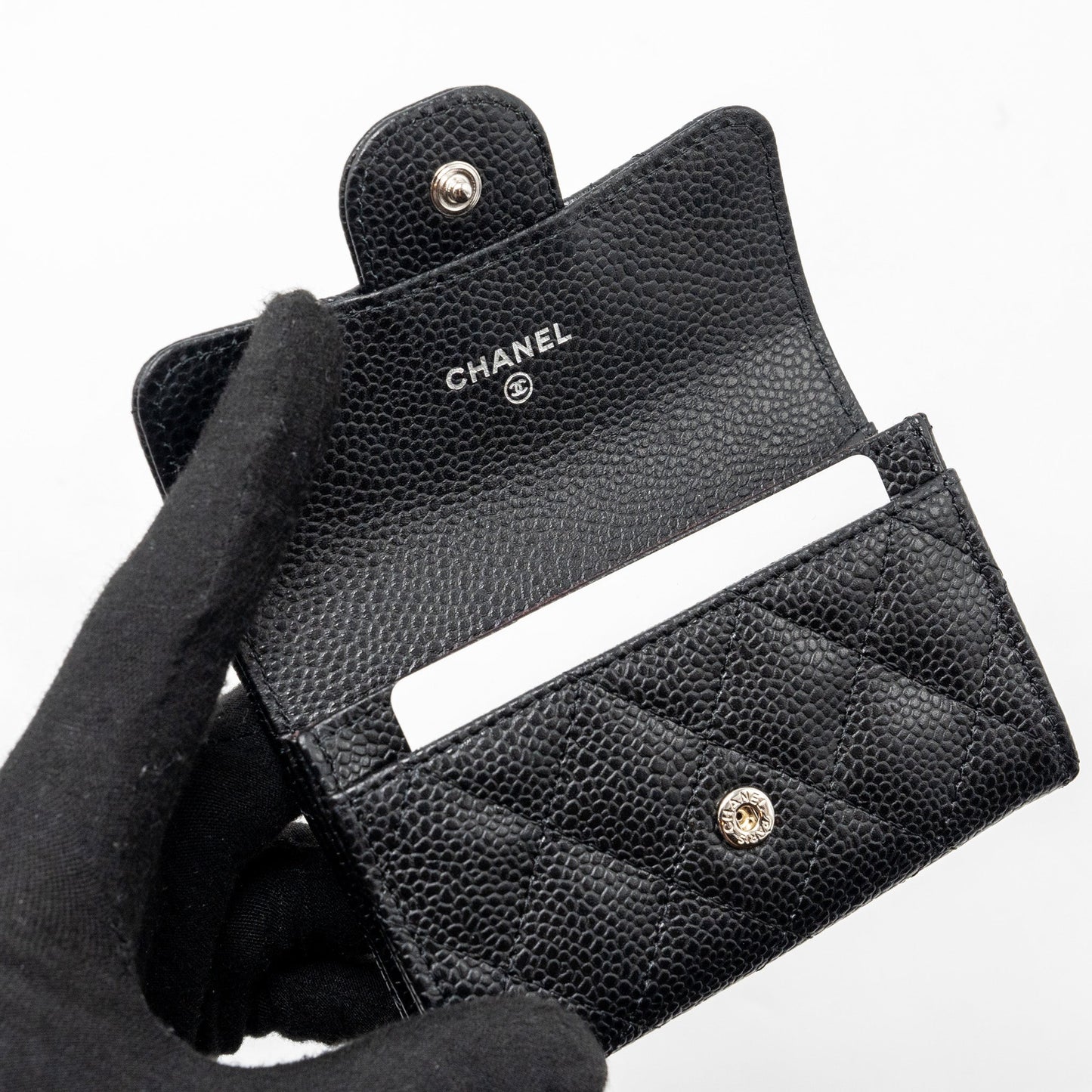 Chanel Classic flap card holder caviar black SHW (microchip)