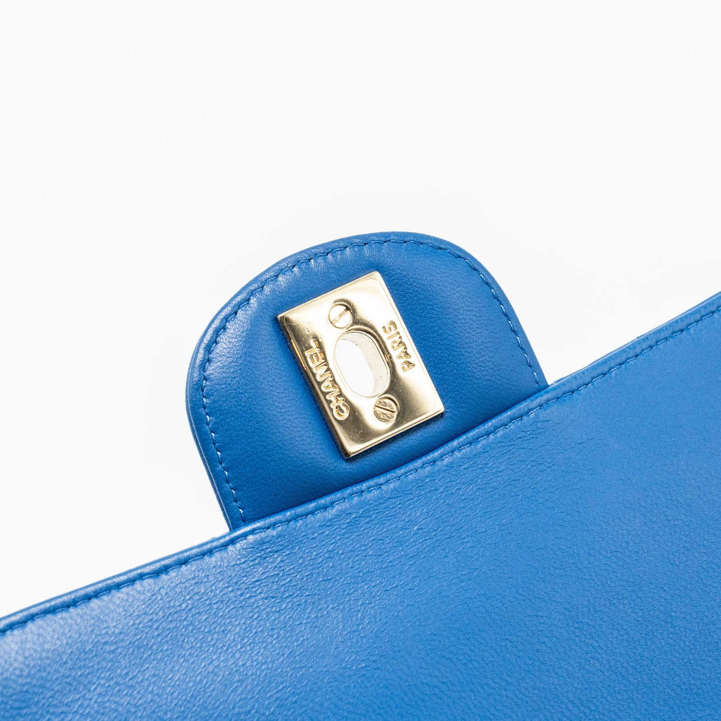 Chanel Mini Square Chevron Lambskin Blue LGHW