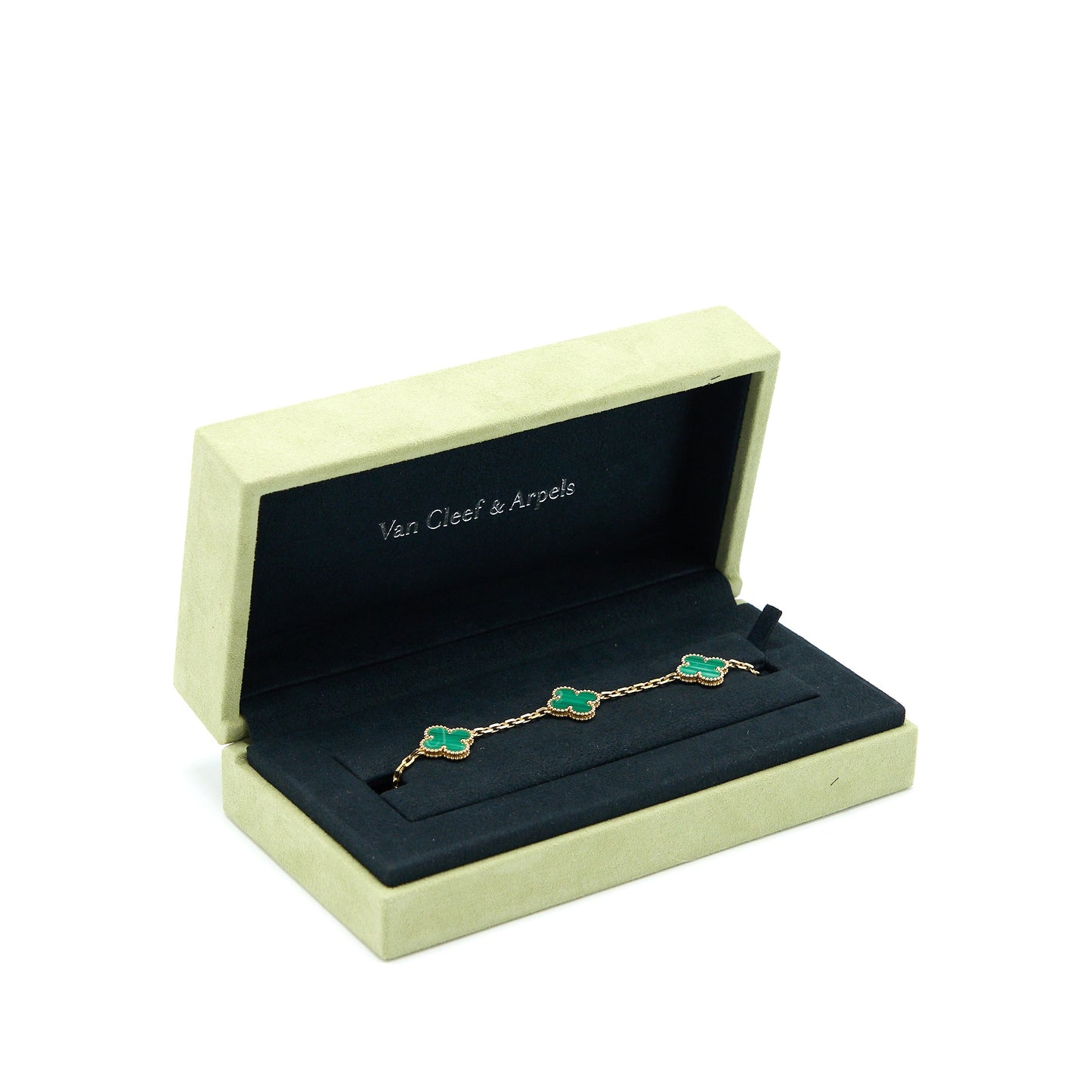 Van Cleef&Arpels Vintage Alhambra Bracelet, 5 Motifs 18K Yellow Gold/Malachite