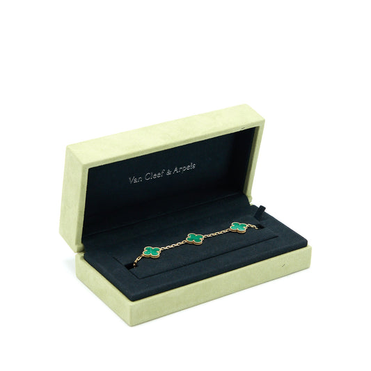 Van Cleef&Arpels Vintage Alhambra Bracelet, 5 Motifs 18K Yellow Gold/Malachite