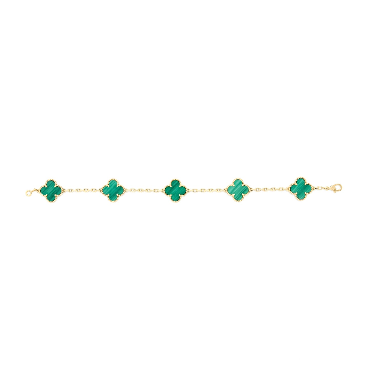 Van Cleef&Arpels Vintage Alhambra Bracelet, 5 Motifs 18K Yellow Gold/Malachite