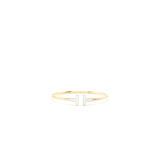 Tiffany Size Medium T Wire Bracelet in Yellow Gold/Mother of Pearl