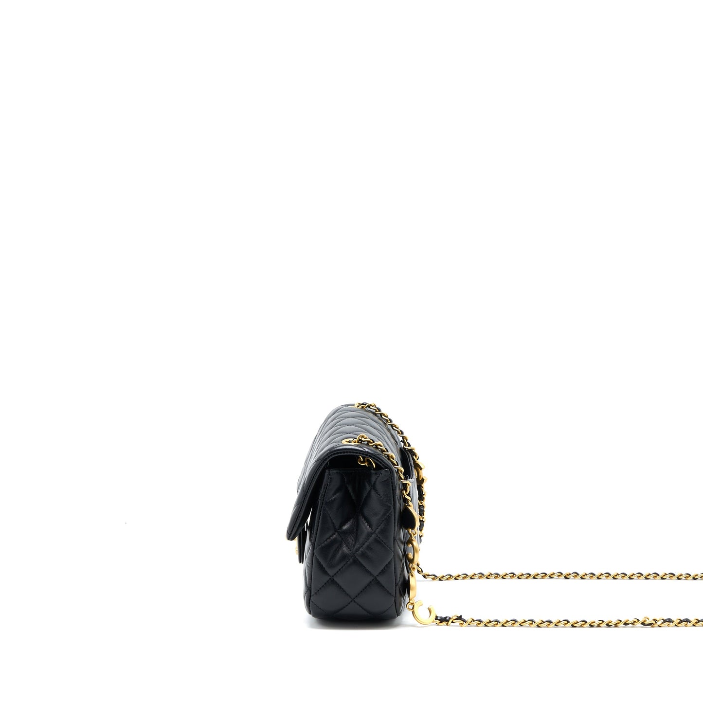 Chanel 22K Coco Chain Quilted Flap Bag Lambskin Black Brushed GHW (Microchip)