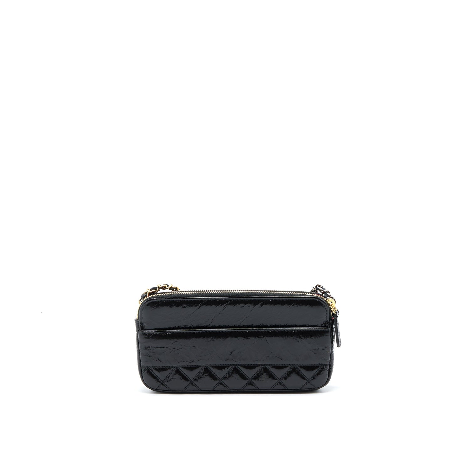 Chanel Double Zip Wallet On Chain Aged Calfskin Black Multicolour Hardware