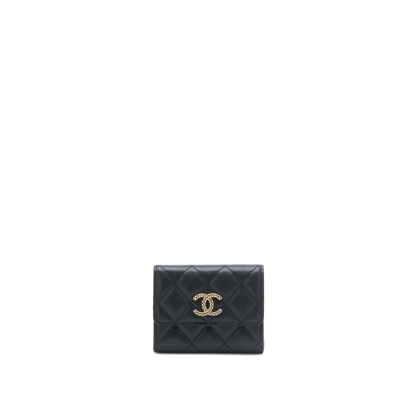 Chanel 23P Detailed CC logo Flap Card Holder Caviar Black LGHW (Microchip)