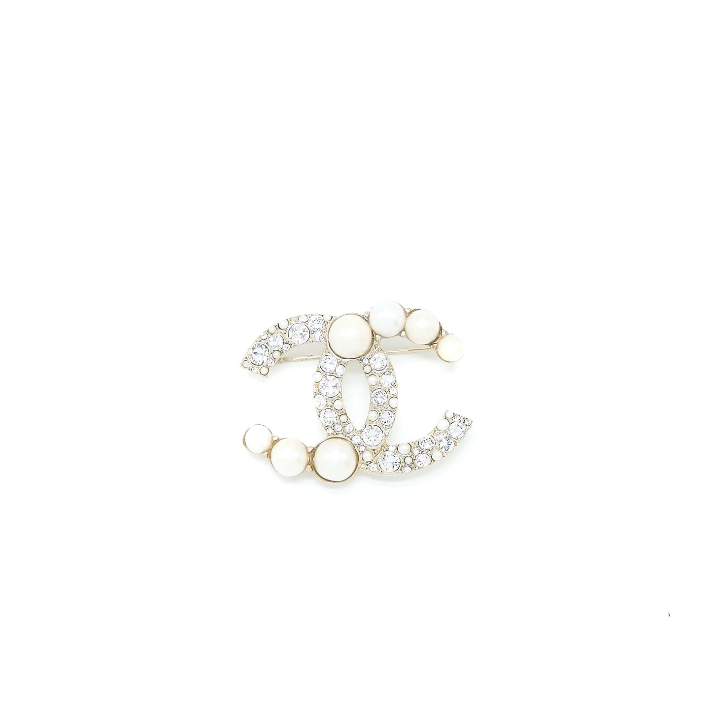 Chanel CC Logo Brooch Crystal/Pearl Light Gold Tone