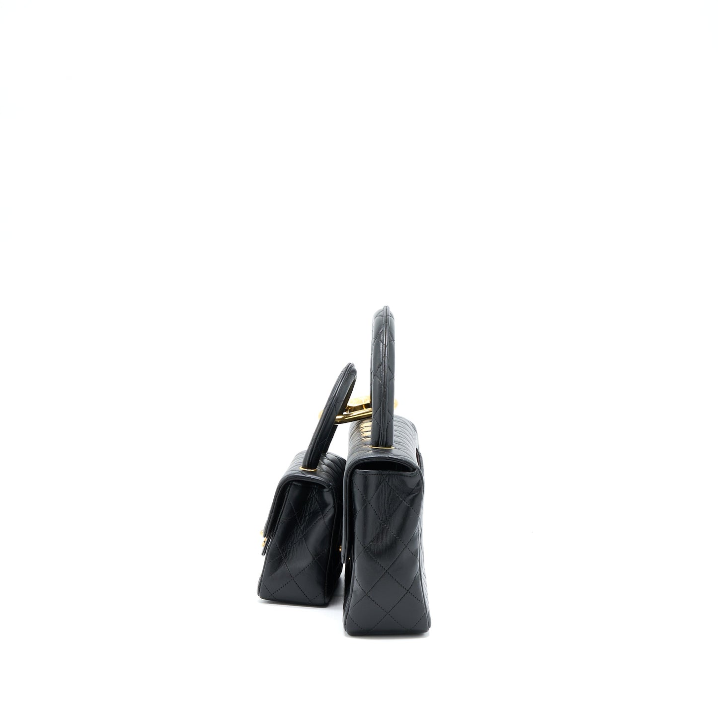 Chanel Vintage 2 in 1 Single Flap Bag Lambskin Black GHW