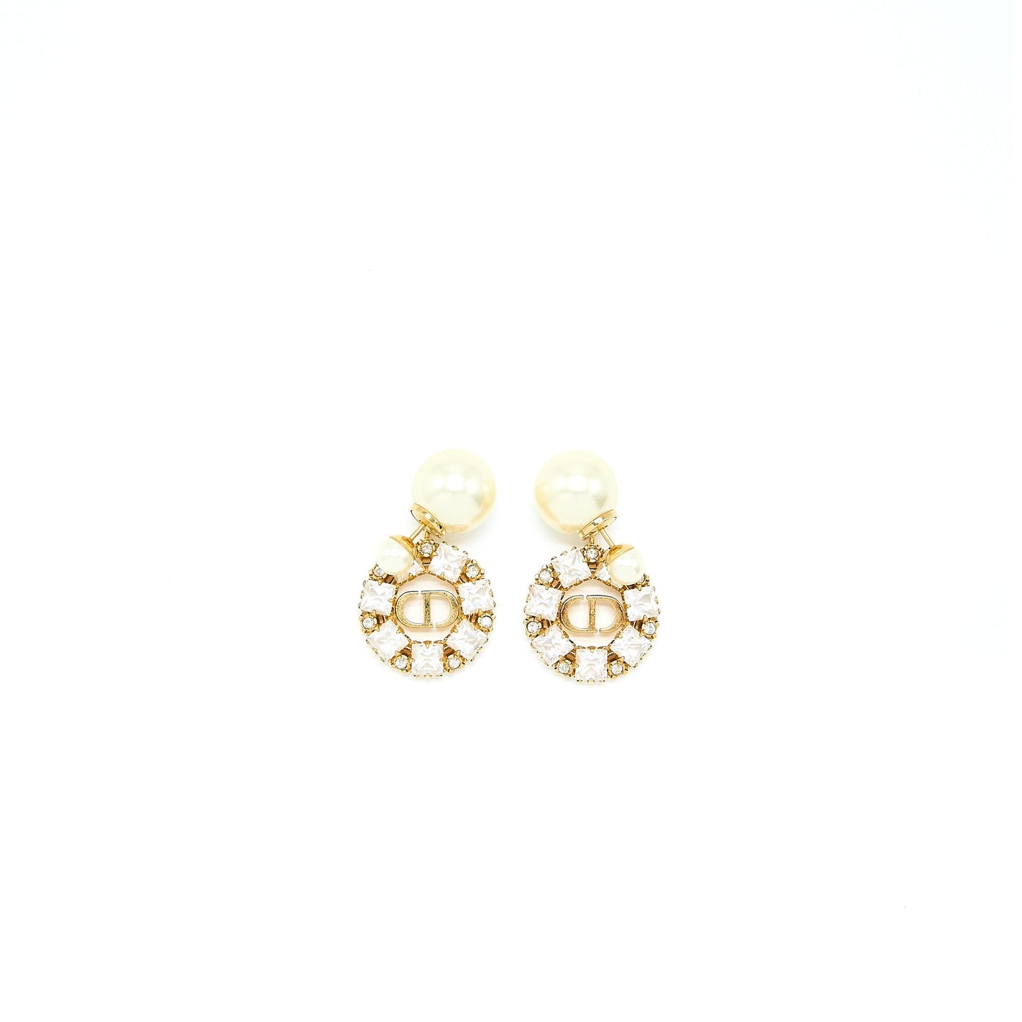 Luxury Dior CD Logo Dropped Earring Pearl/Crystal Gold Tone