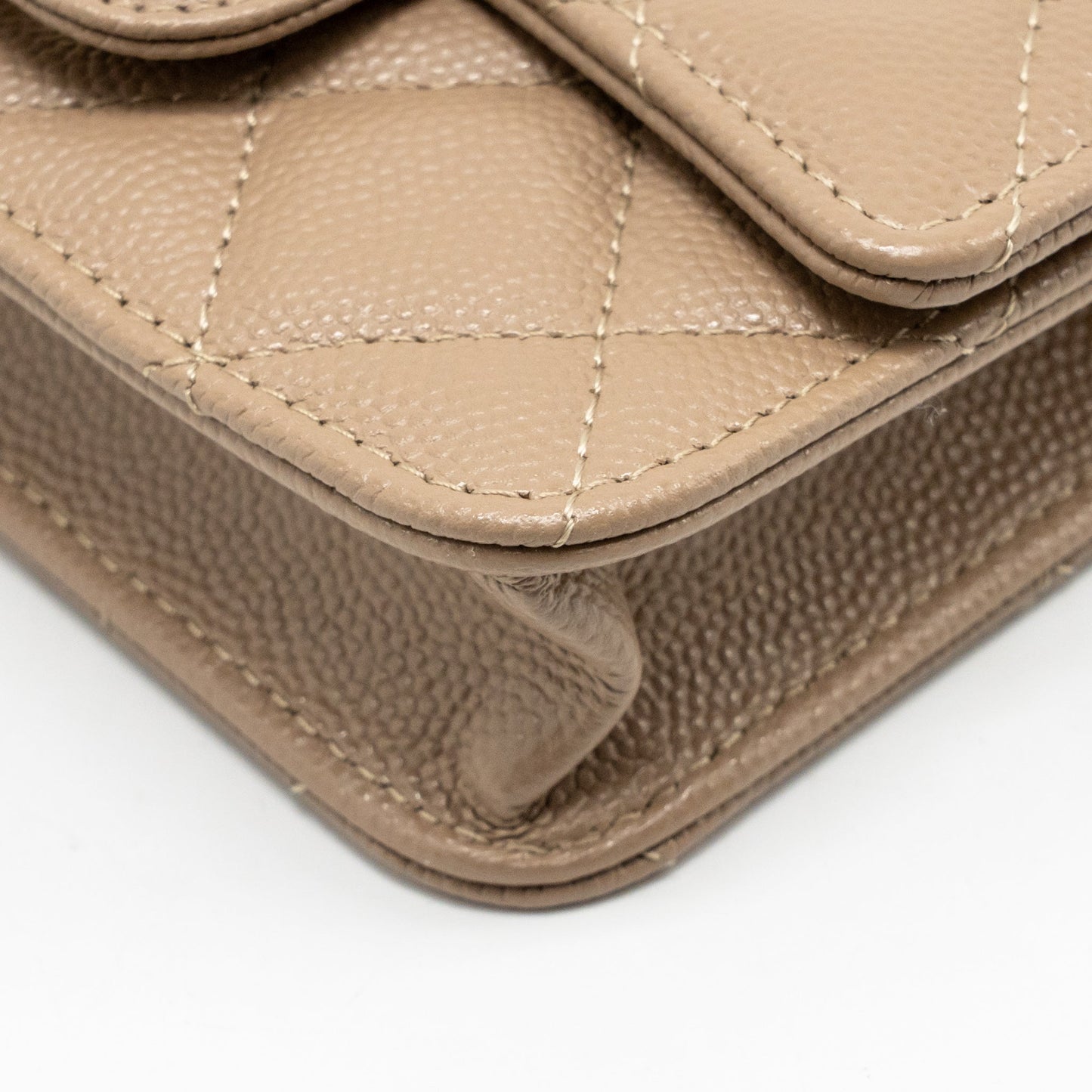 Chanel mini flap clutch with chain caviar dark beige LGHW (microchip)