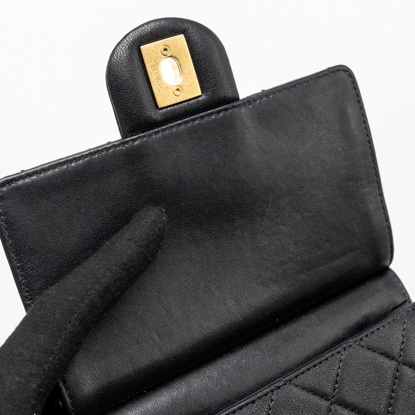 Chanel Pearl chain quilted vertical flap bag lambskin black GHW