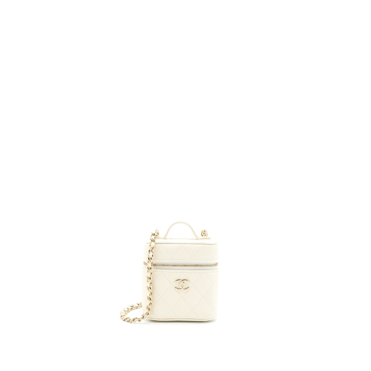 Chanel Mini Top Handle Vanity Case Caviar White LGHW