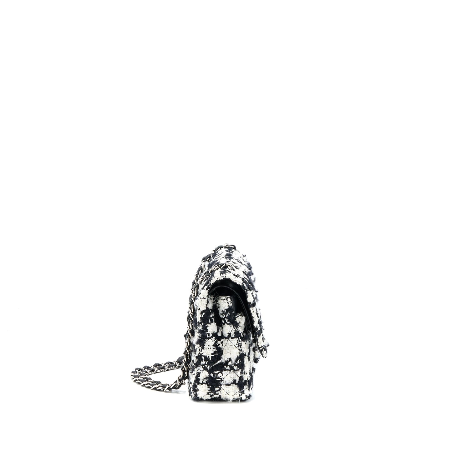 Chanel Vintage Medium Classic Flap Bag Tweed Black And White SHW