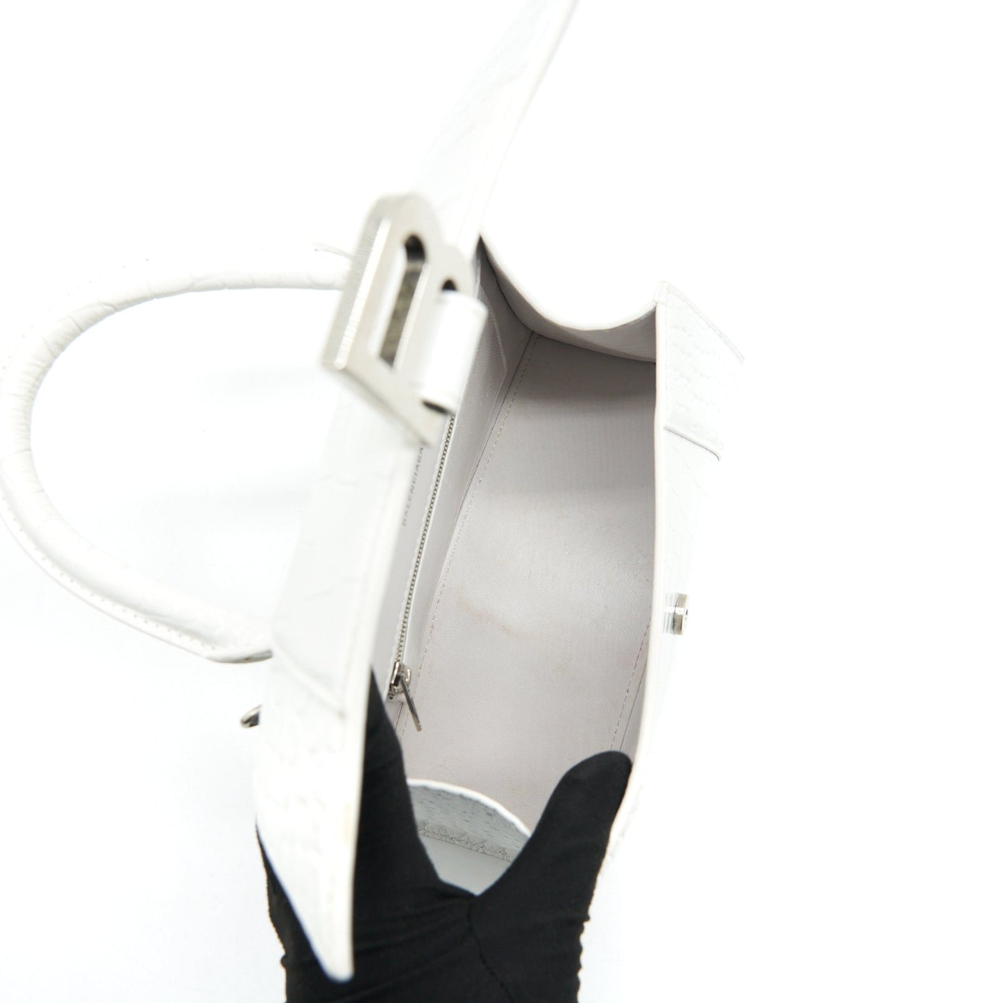 Balenciaga Hourglass S Croc embossed Calfskin White SHW