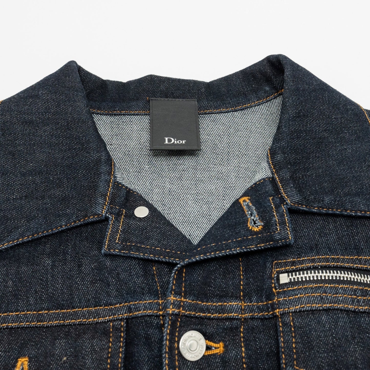 Luxury Dior HOMME Size 50 Rope Zipper Pull Pocketed Jacket Cotton Dark Indigo Blue Denim