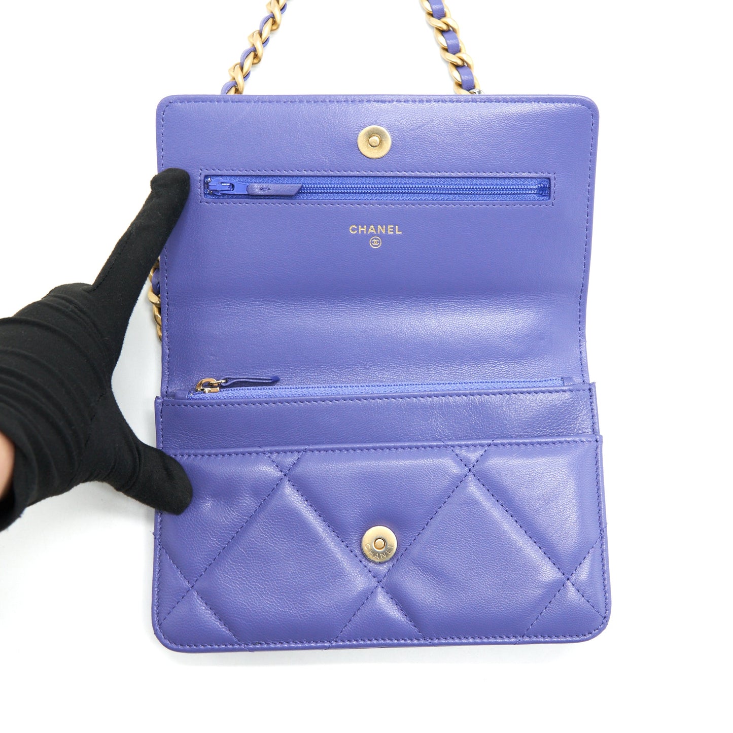 Chanel 19 wallet on chain Lambskin purple with Gold/silver hardware