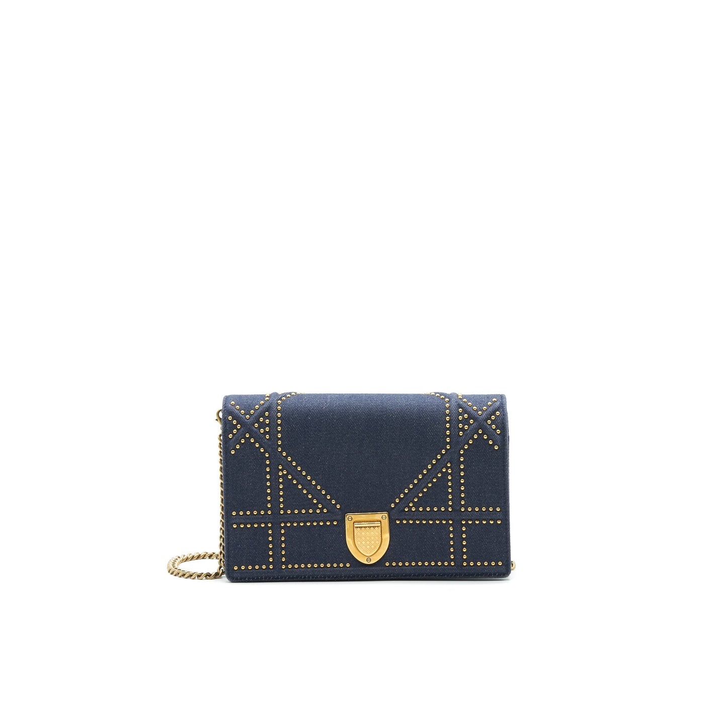 Luxury Dior Studded Denim Luxury Diorama Wallet on Chain