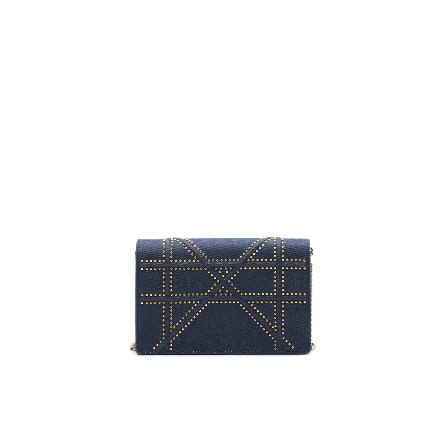 Luxury Dior Studded Denim Luxury Diorama Wallet on Chain