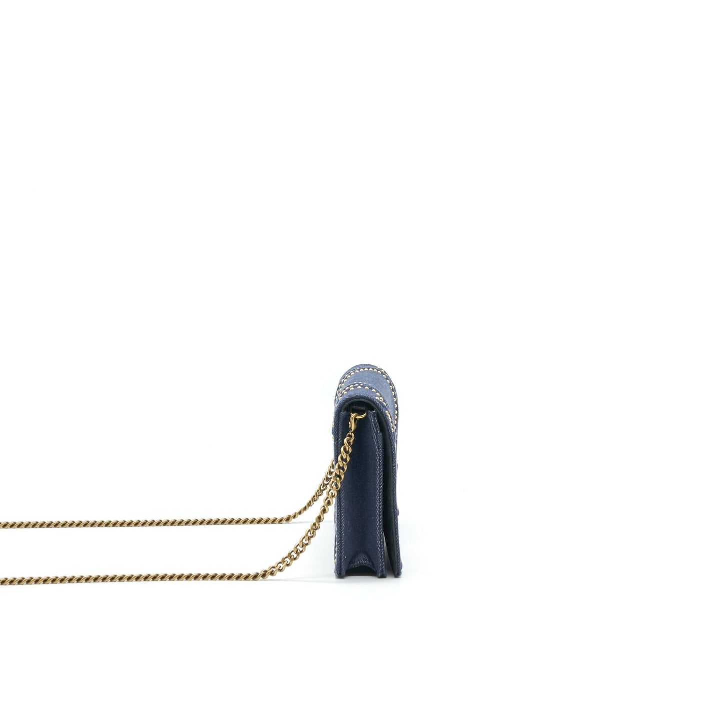 Luxury Dior Studded Denim Luxury Diorama Wallet on Chain