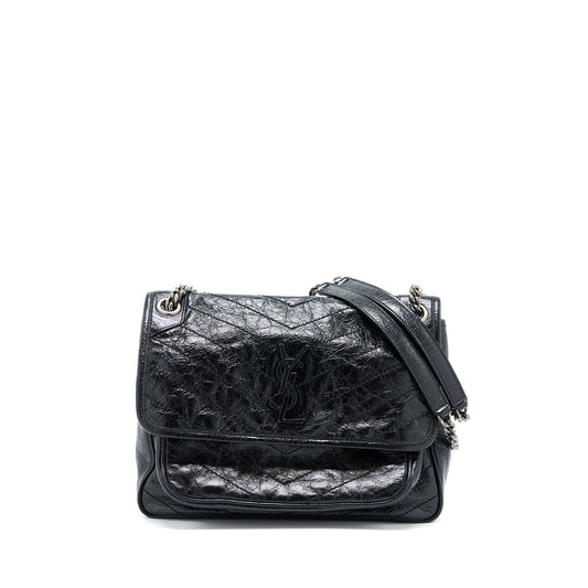 Saint Laurent Niki Aged Calfskin Black With Black And Ruthenium Hardware