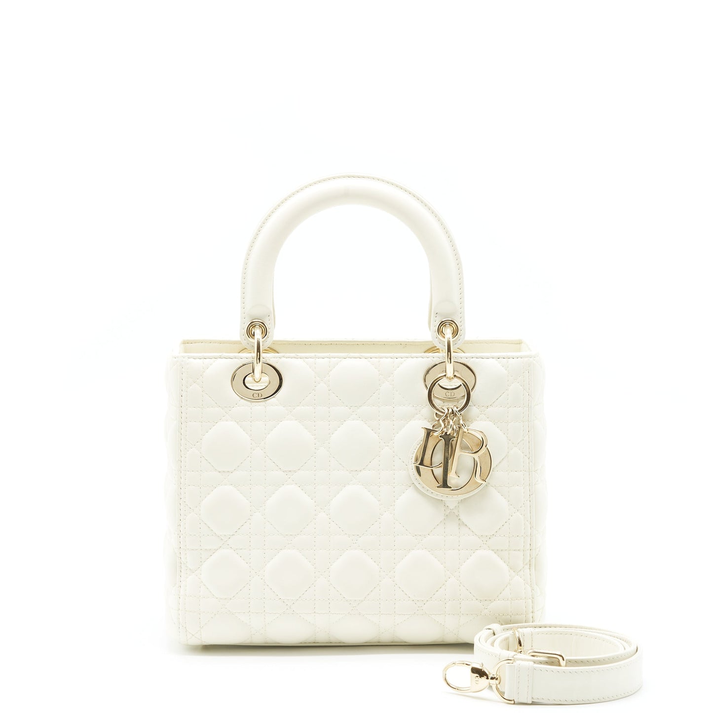Luxury Dior Medium Lady Luxury Dior Bag Lambskin White LGHW