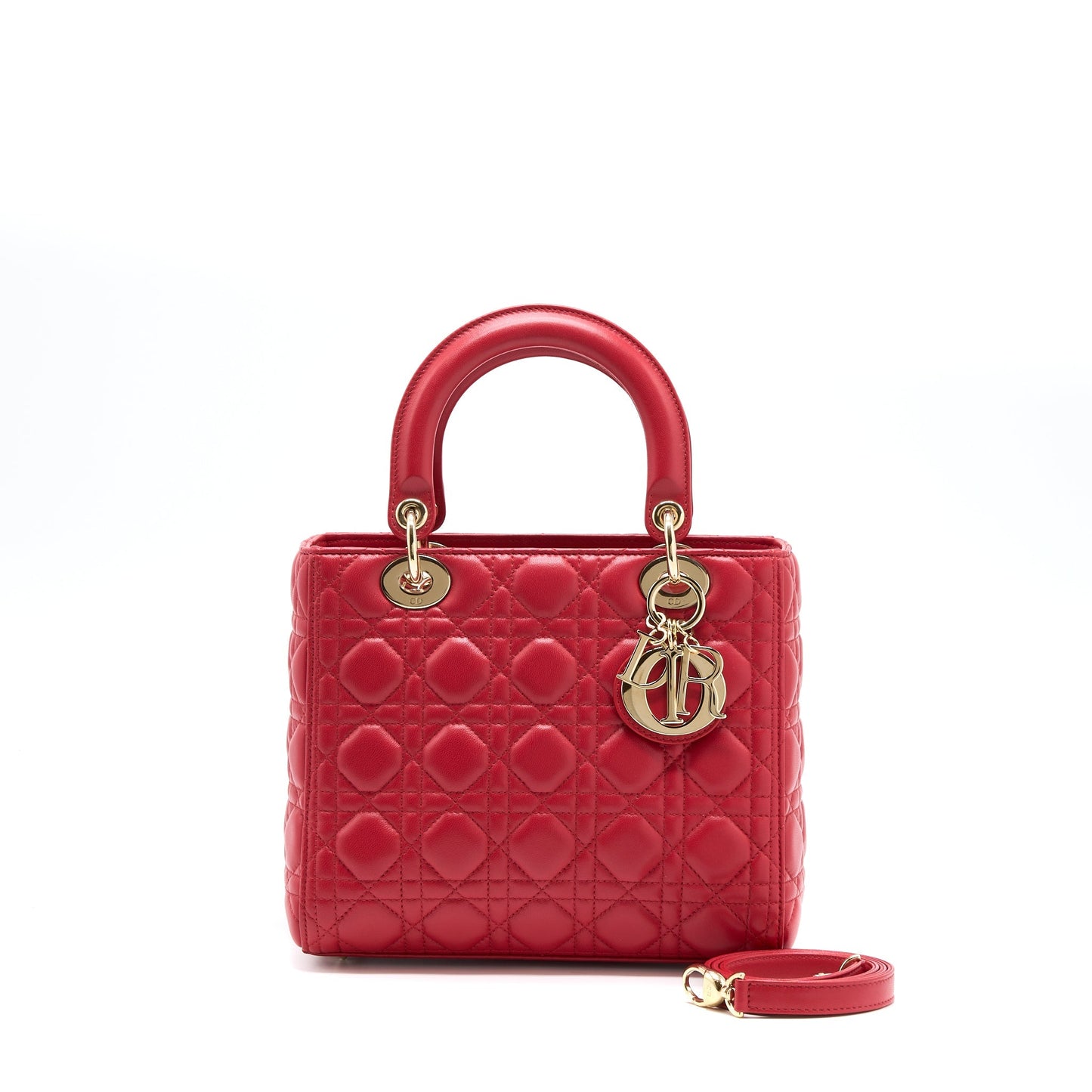 Luxury Dior Medium Lady Luxury Dior Lambskin Red GHW
