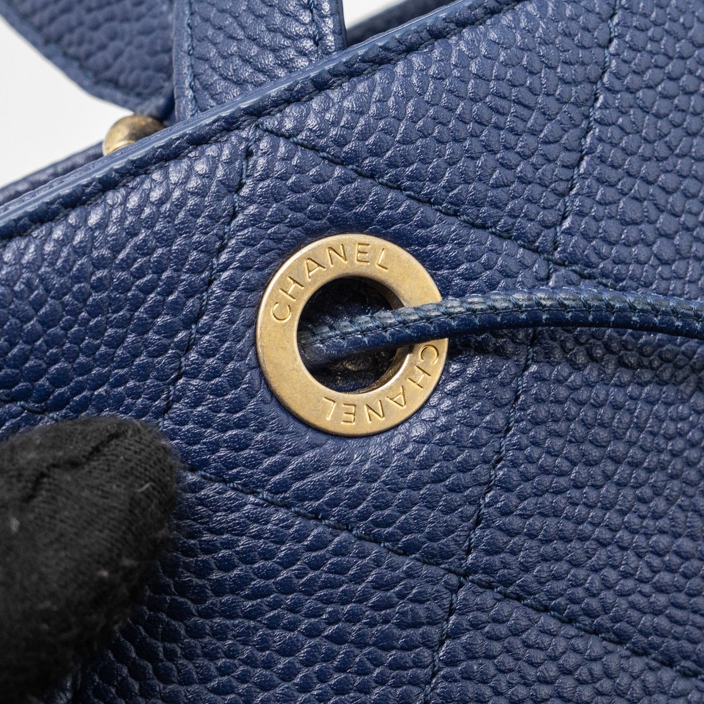 Chanel Top Handle Drawstring Bucket Bag Caviar Navy GHW