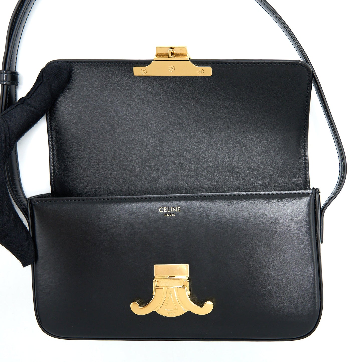 Celine Triomphe Shoulder Bag Calfskin Black GHW