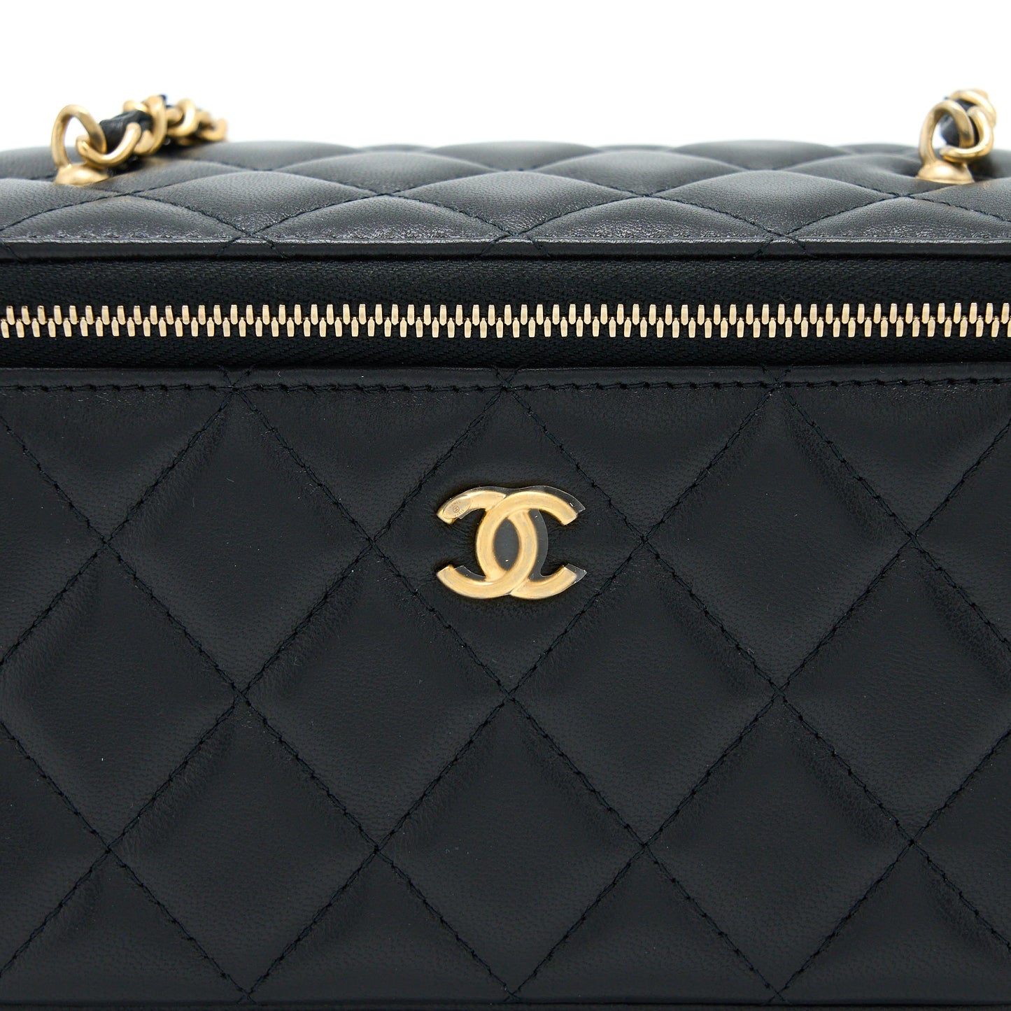 Chanel 22A Pearl Crush Long Vanity with Chain Lambskin Black Brushed GHW (Microchip)