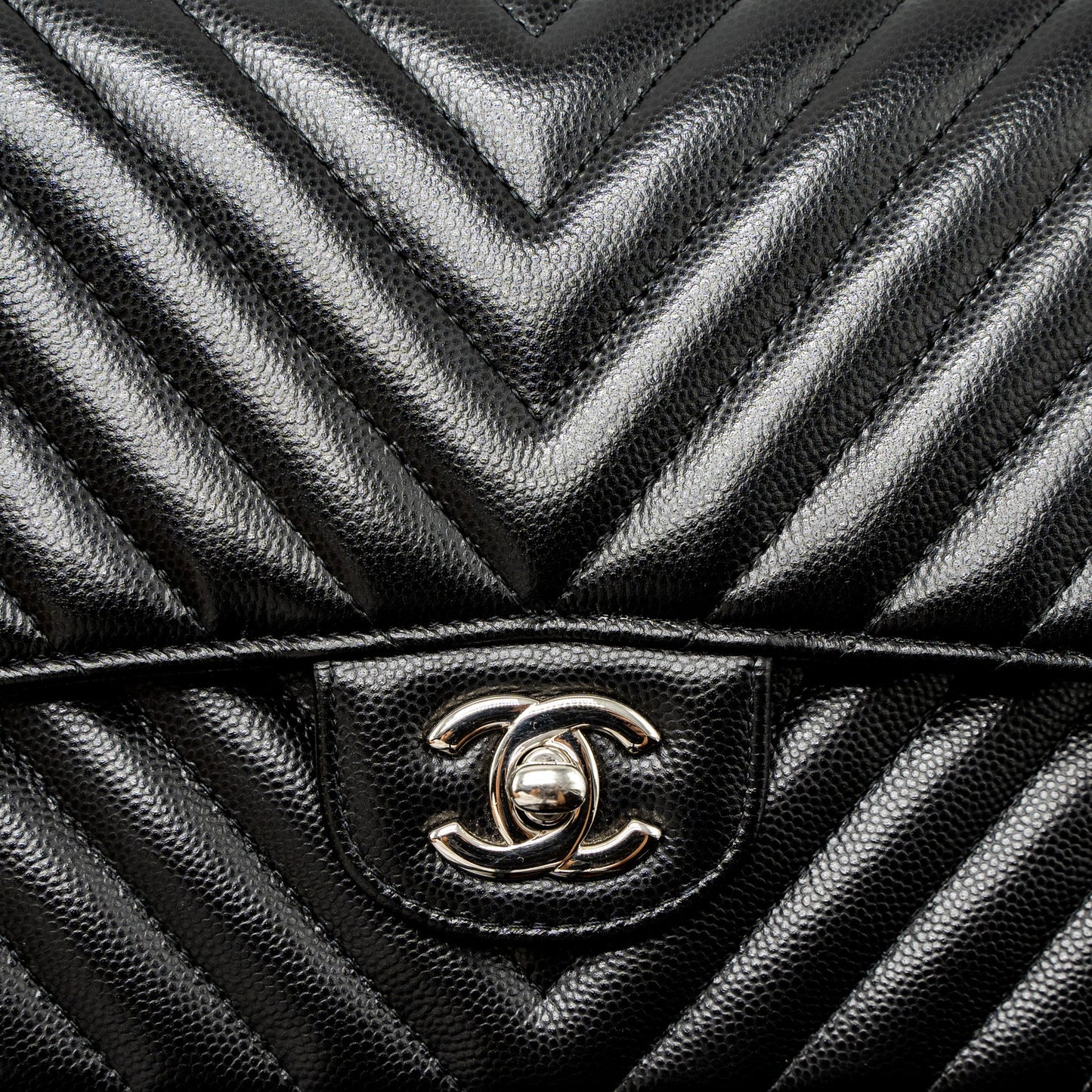 Chanel Medium Classic Double Flap Bag Chevron Caviar Black SHW