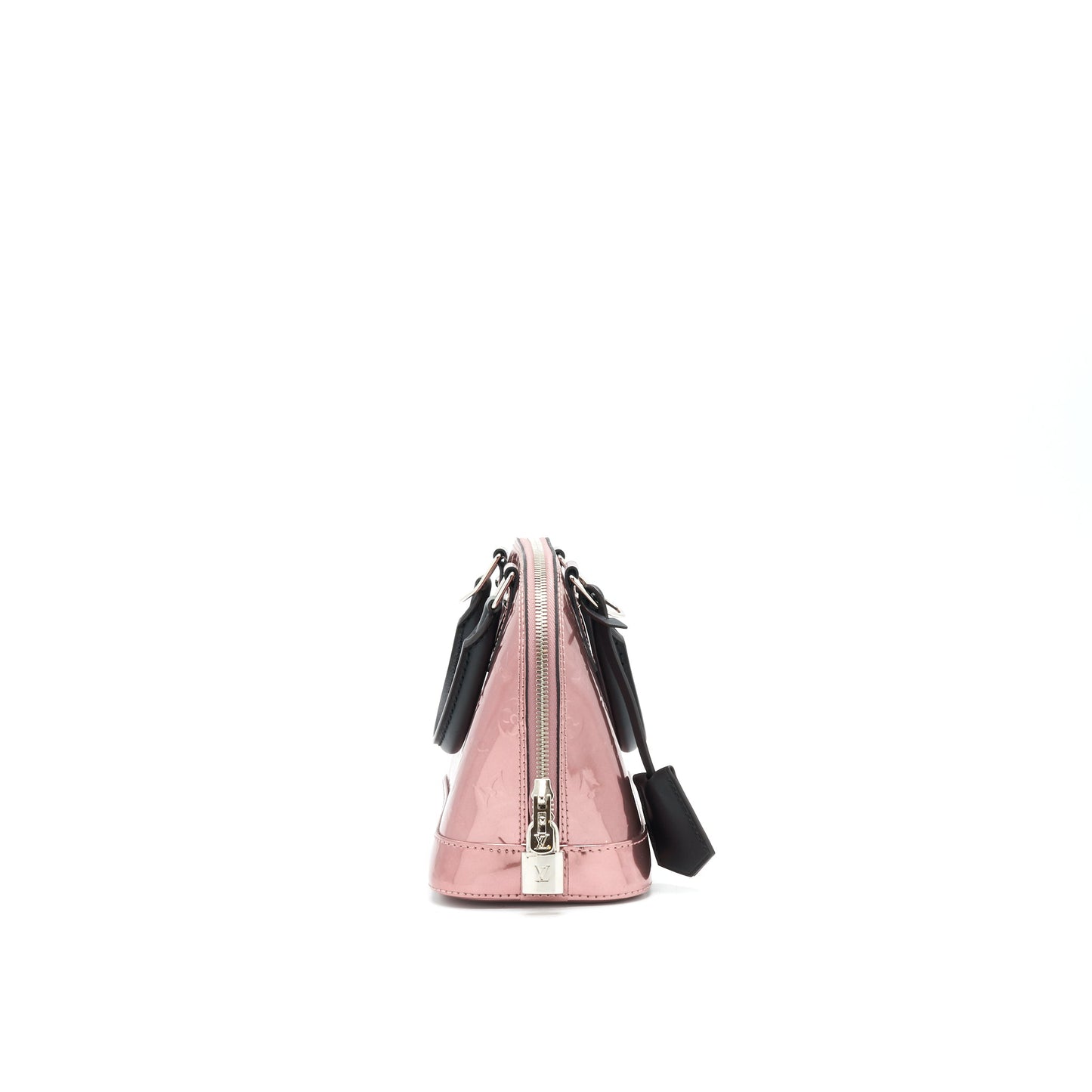 LOUIS VUITTON ALMA BB PATENT LEATHER METALLIC PINK WITH BLACK HANDLE SHW