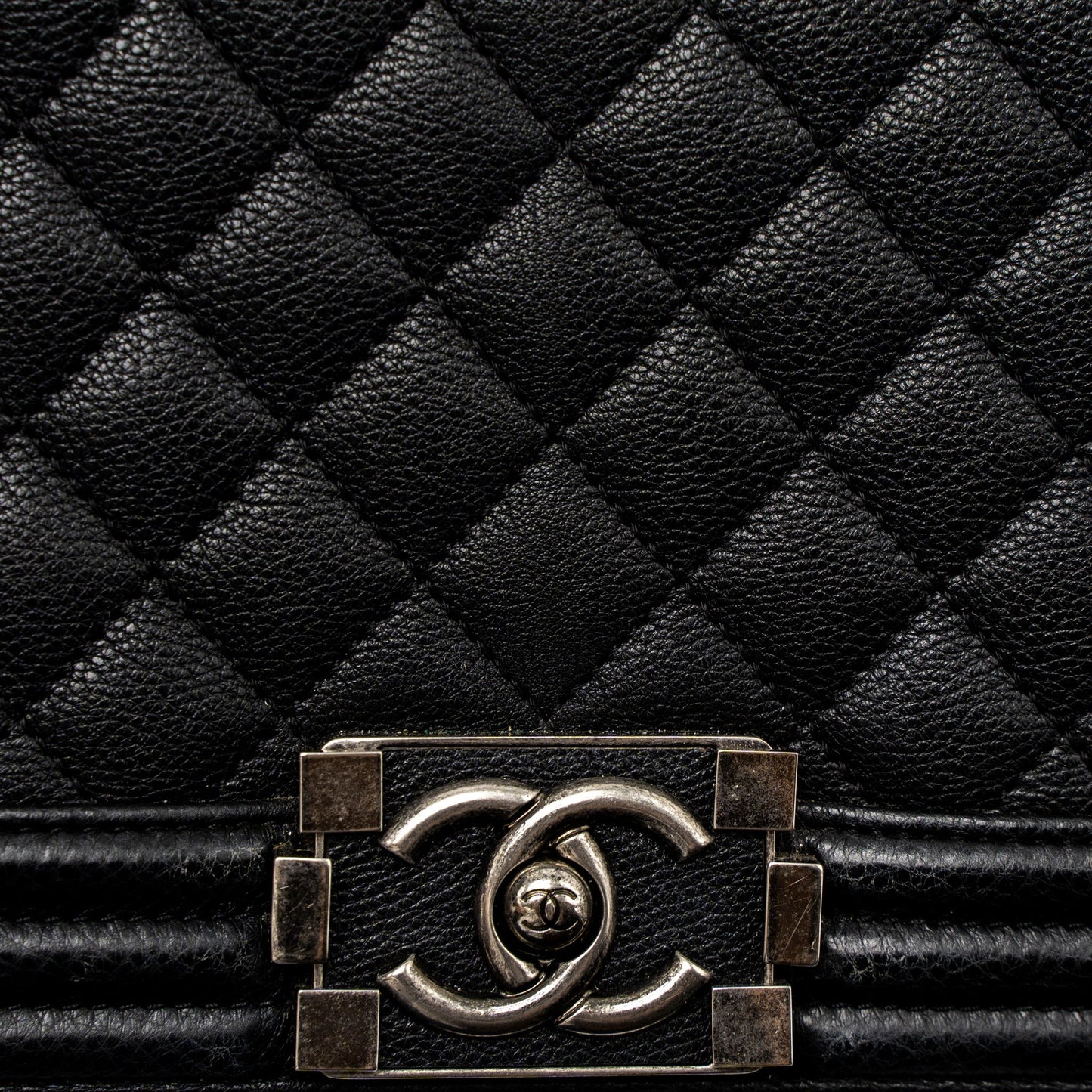 Chanel Medium Boy Bag Grained Calfskin Black Ruthenium Hardware