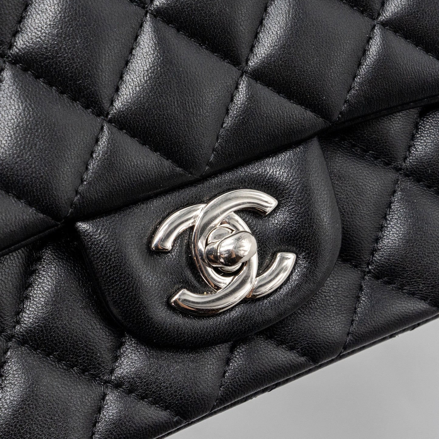 Chanel mini square flap bag lambskin black SHW