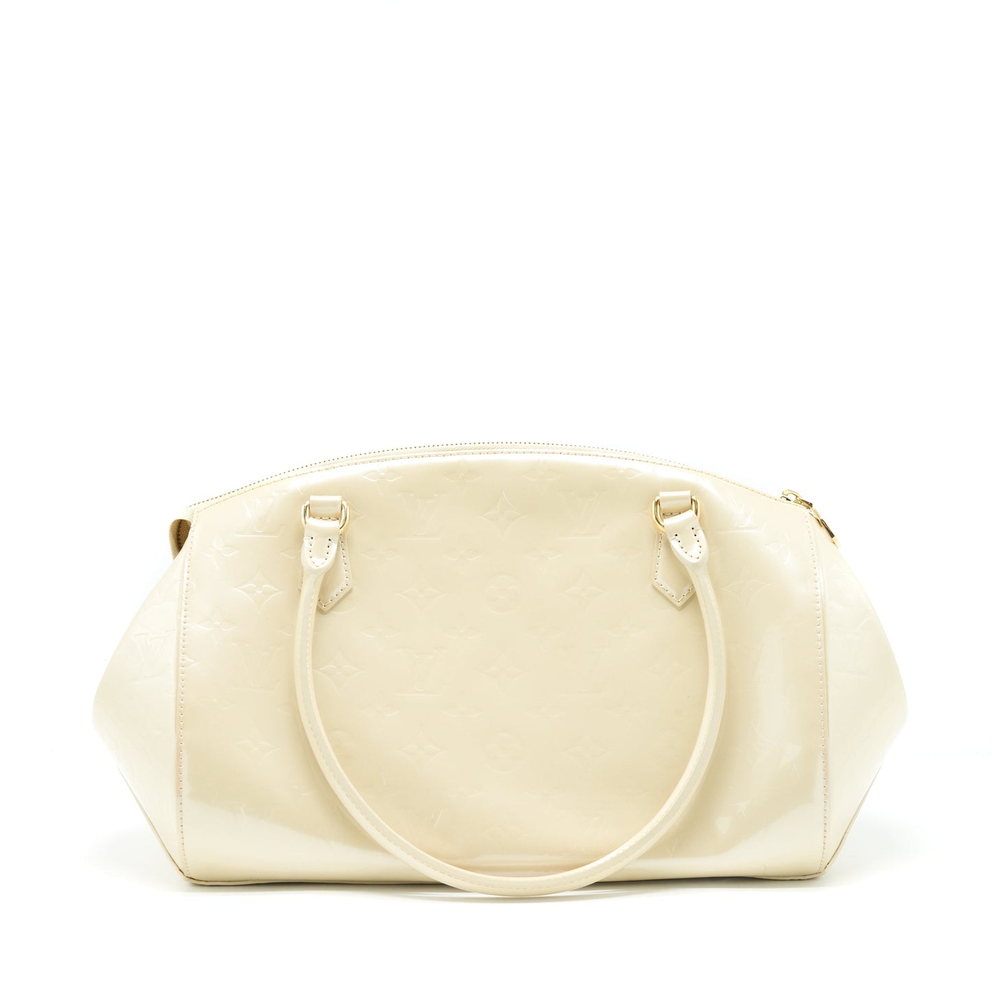 Louis Vuitton Vintage Bowling Tote Shoulder Bag Patent white GHW