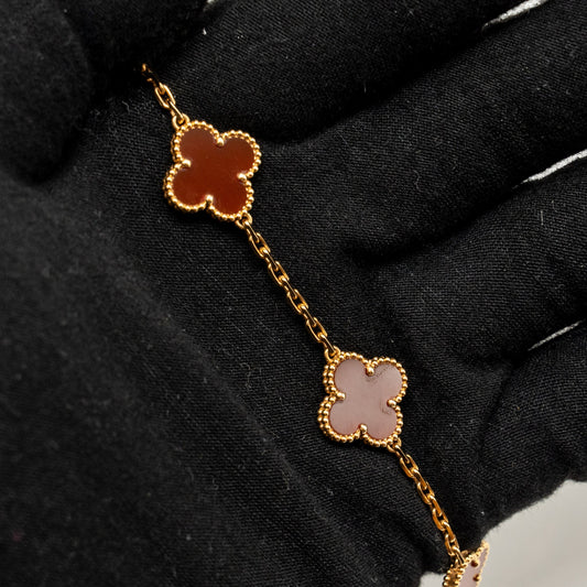 Van Cleef & Arpels Vintage Alhambra Bracelet, 5 Motifs, Carnelian/Yellow Gold