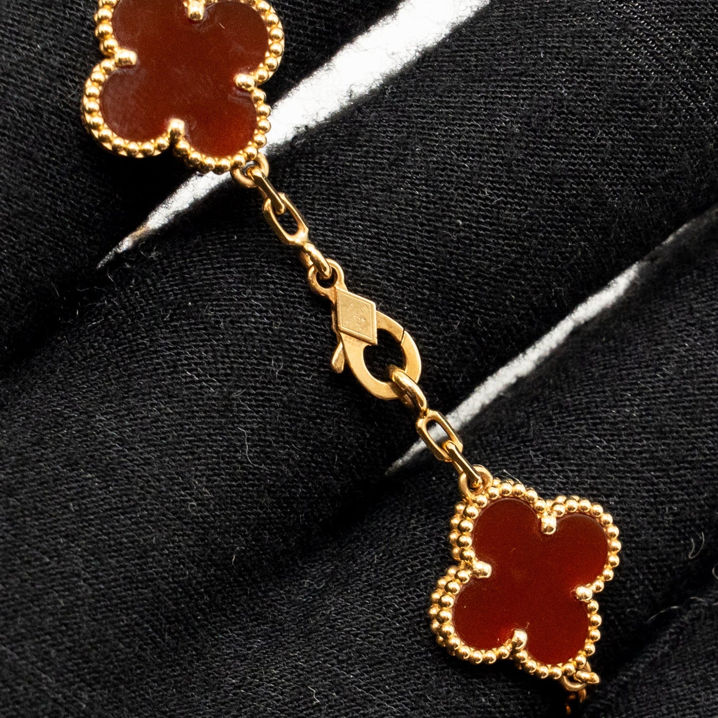 Van Cleef & Arpels Vintage Alhambra Bracelet, 5 Motifs, Carnelian/Yellow Gold