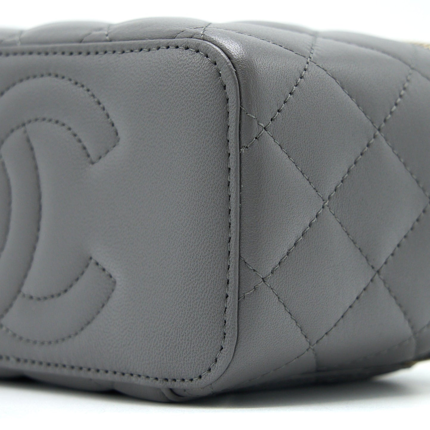 Chanel Top Handle Long Vanity with Chain Lambskin Grey LGHW (Microchip)