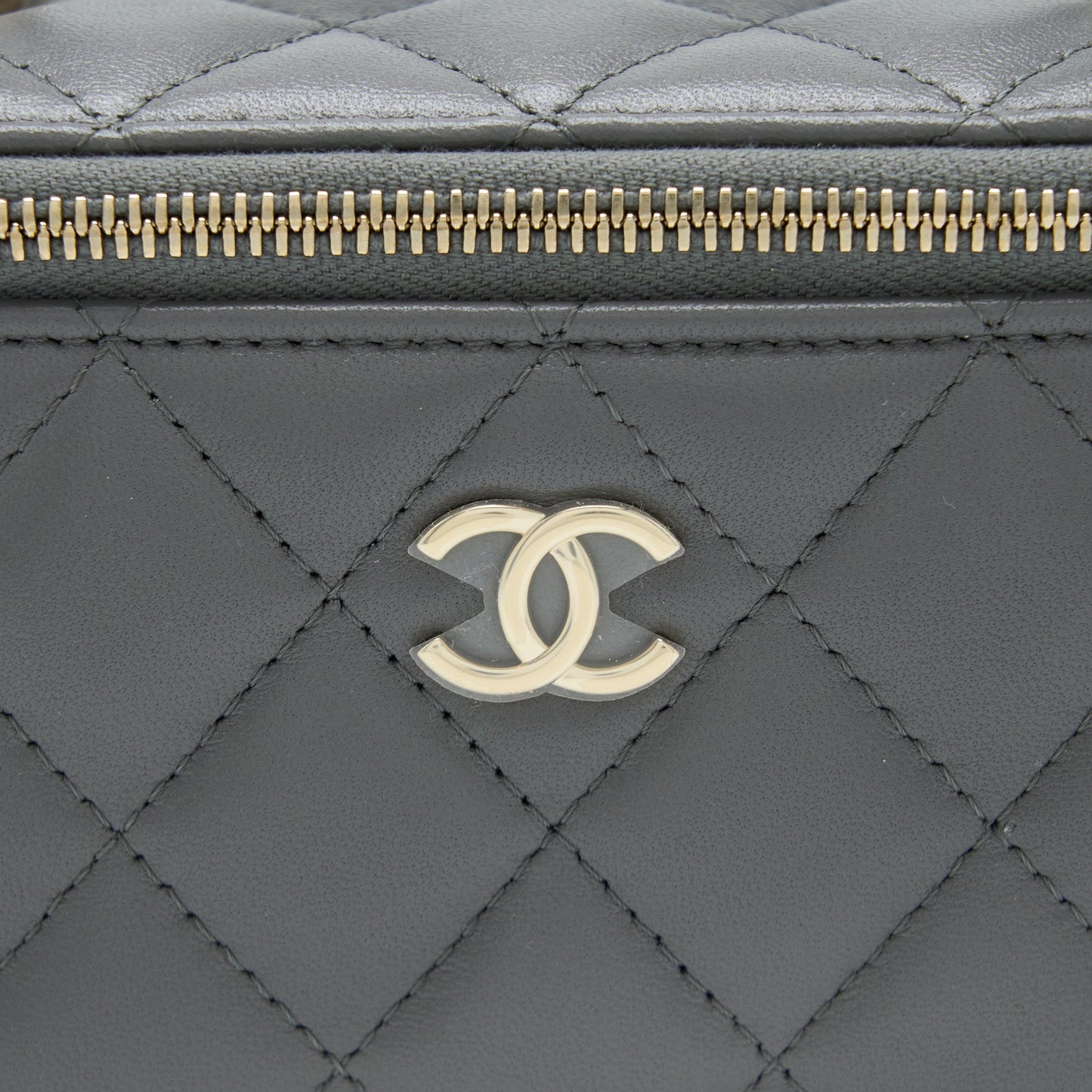 Chanel Top Handle Long Vanity with Chain Lambskin Grey LGHW (Microchip)