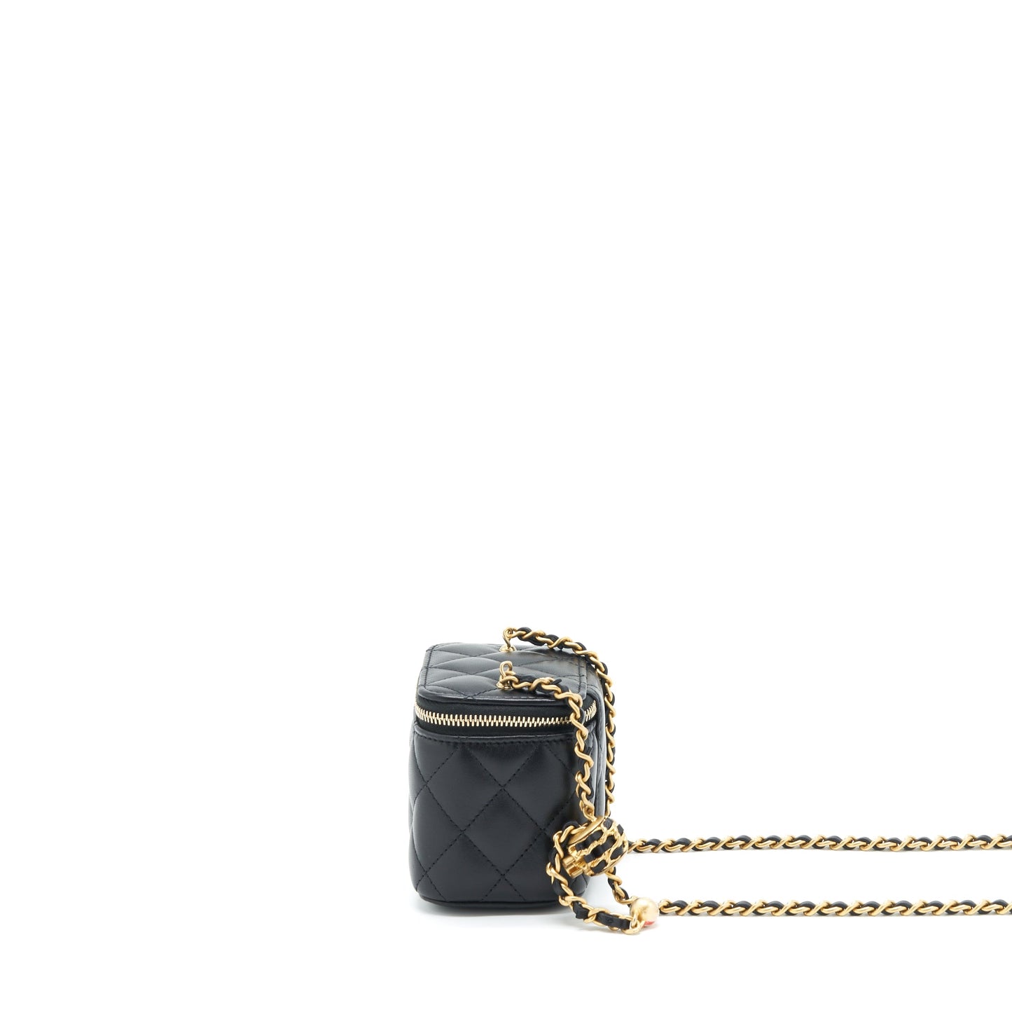 Chanel 22S pearl crush mini vanity with chain lambskin black with GHW